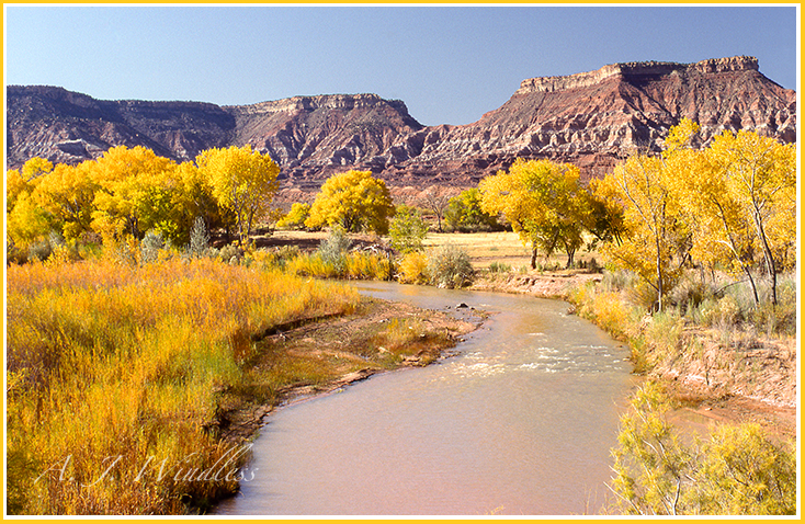 A perfect fall evening on a river that winds through the bluffs and the cottonwoods.