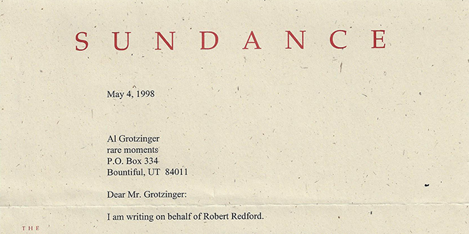 A letter I received from Robert Redford's assistant indicating an interest in publishing my book.