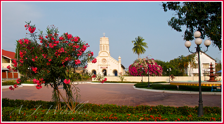 Walking to this beautiful church surrounded by flowers on a peaceful Sunday morning seems a dream.